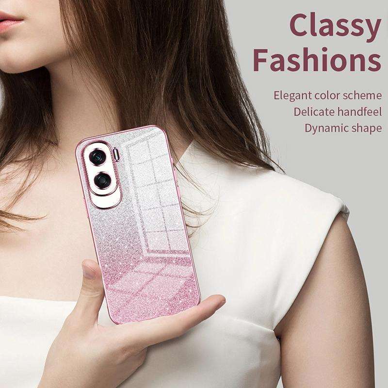 For Honor 90 Gradient Glitter Powder Electroplated Phone Case(Pink)