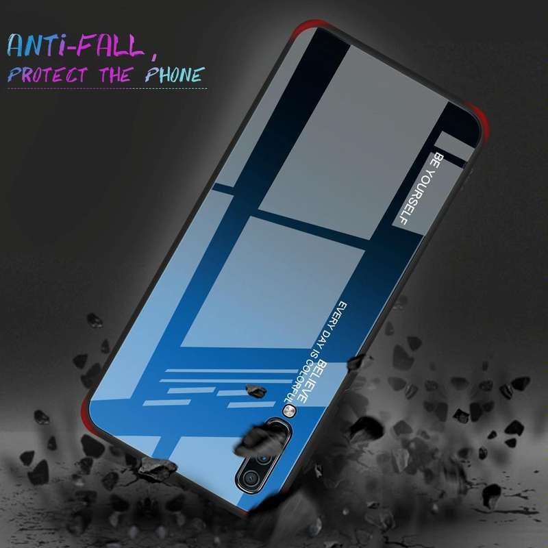 For Galaxy A70 Gradient Color Glass Case(Red Blue)