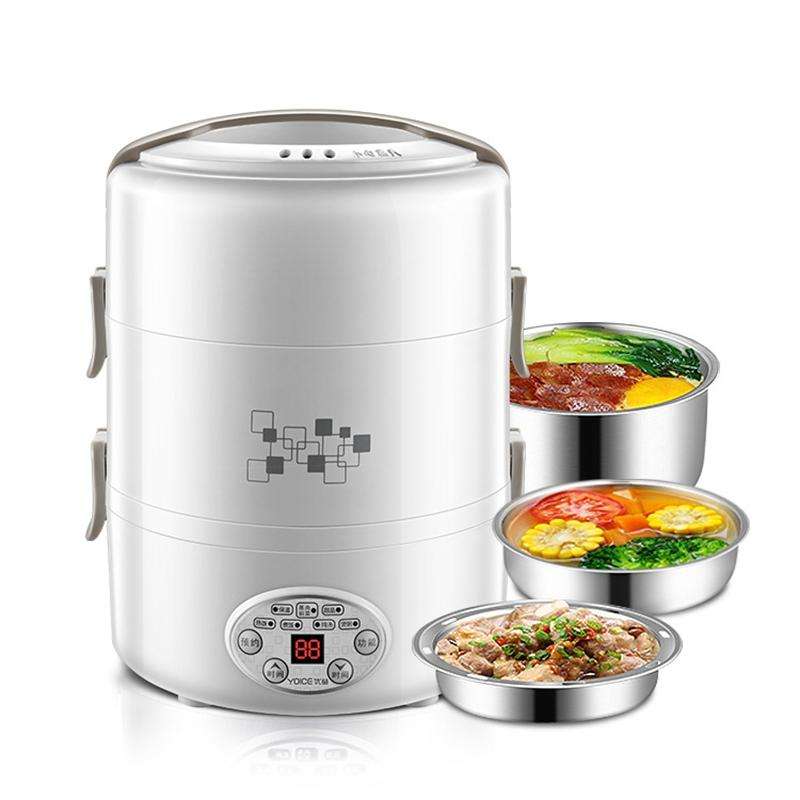 Yoice 220V Multi-function Electric Lunch Box Three-layer Stainless Steel Inner Rice Cooker, CN Pl...
