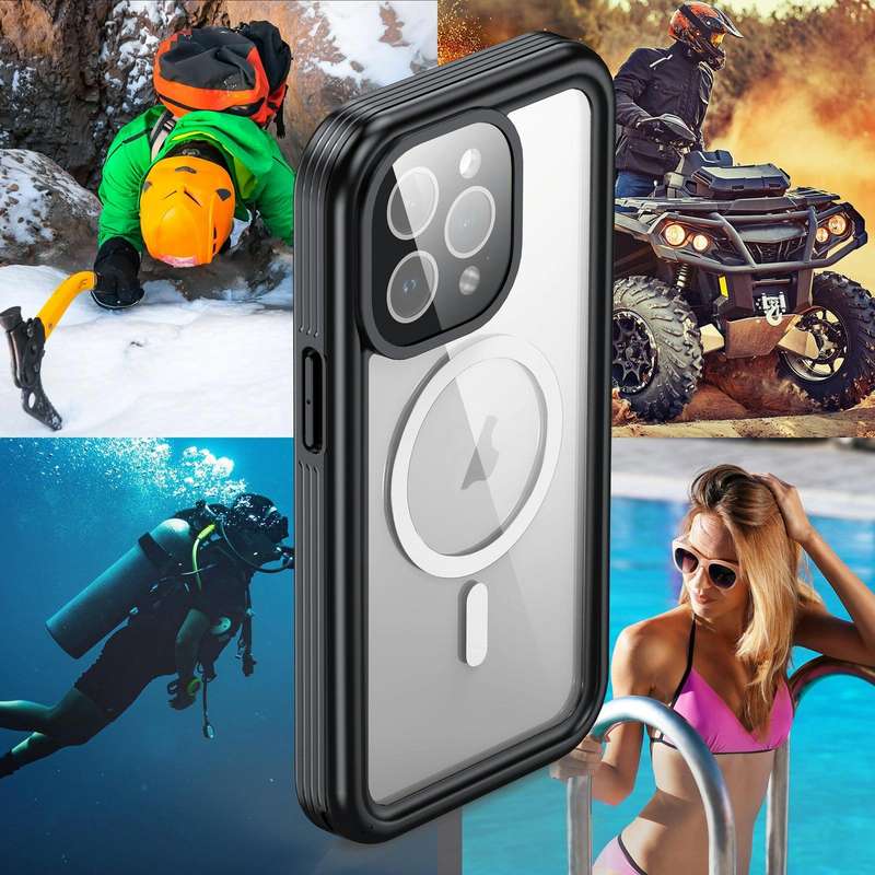 For iPhone 15 Pro Max IP68 Waterproof MagSafe Magnetic Phone Case(Black)