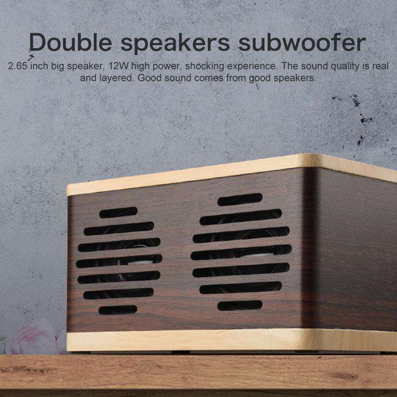 D70 QI Standard Subwoofer Wooden Bluetooth 4.2 Speaker, Support TF Card & 3.5mm AUX Brown