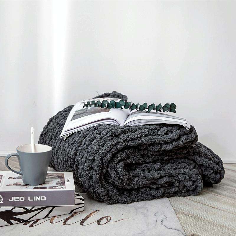 Handmade Thick Wool Knitted Blanket Sofa Chenille Stick Knitted Blanket, Size: 80 x 100 CM(Dark G...