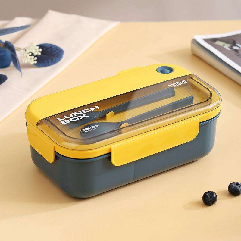 Plastic Compartment Lunch Box Microwaveable with Tableware(1.1L Blue)