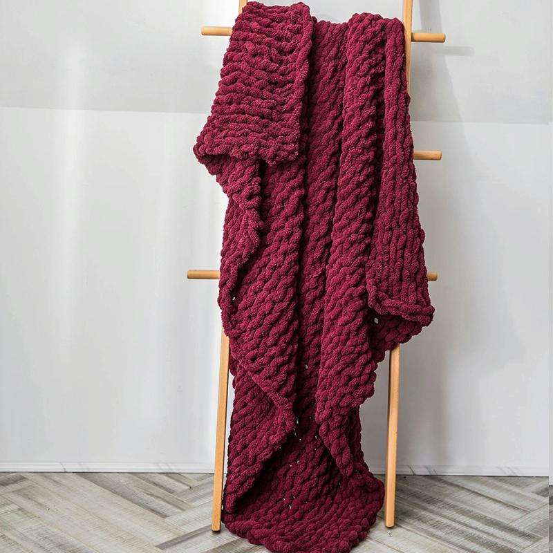 Handmade Thick Wool Knitted Blanket Sofa Chenille Stick Knitted Blanket, Size: 80 x 100 CM(Wine red)