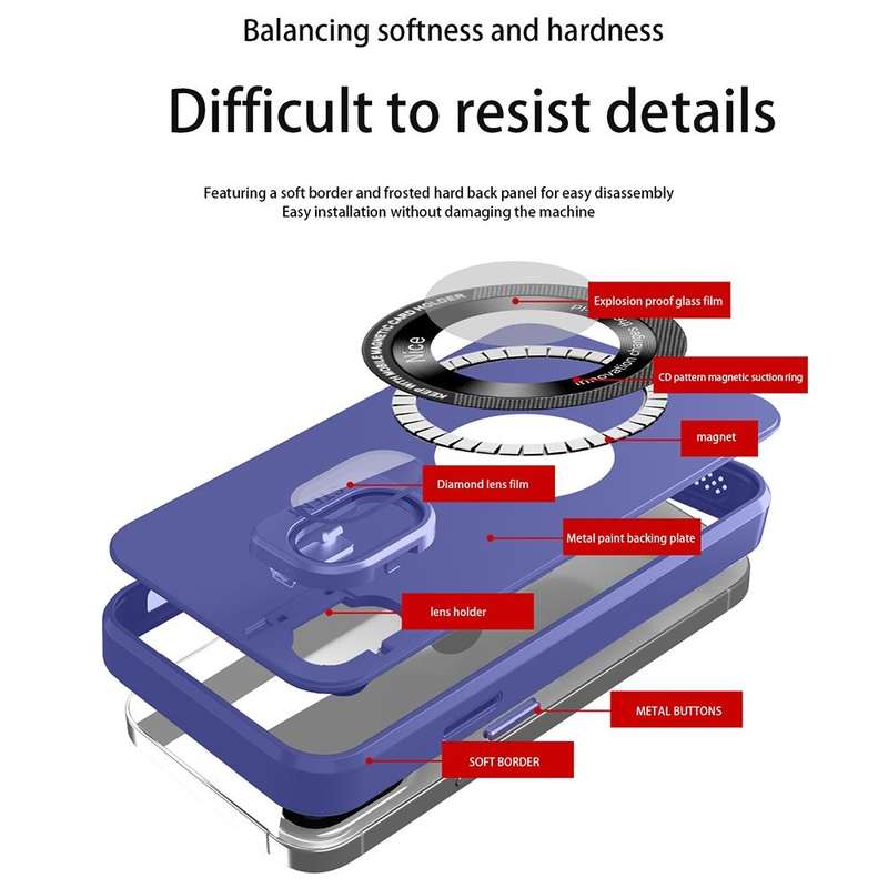 For iPhone X / XS Skin Feel Magnifier MagSafe Lens Holder Phone Case(Purple)