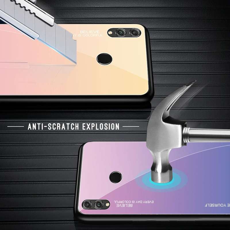 For Huawei Honor 8X Gradient Color Glass Case(Purple)
