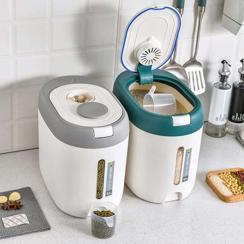 Kitchen Sealed Moisture Dust Proof Storage Rice Bucket, Color: Green 10kg