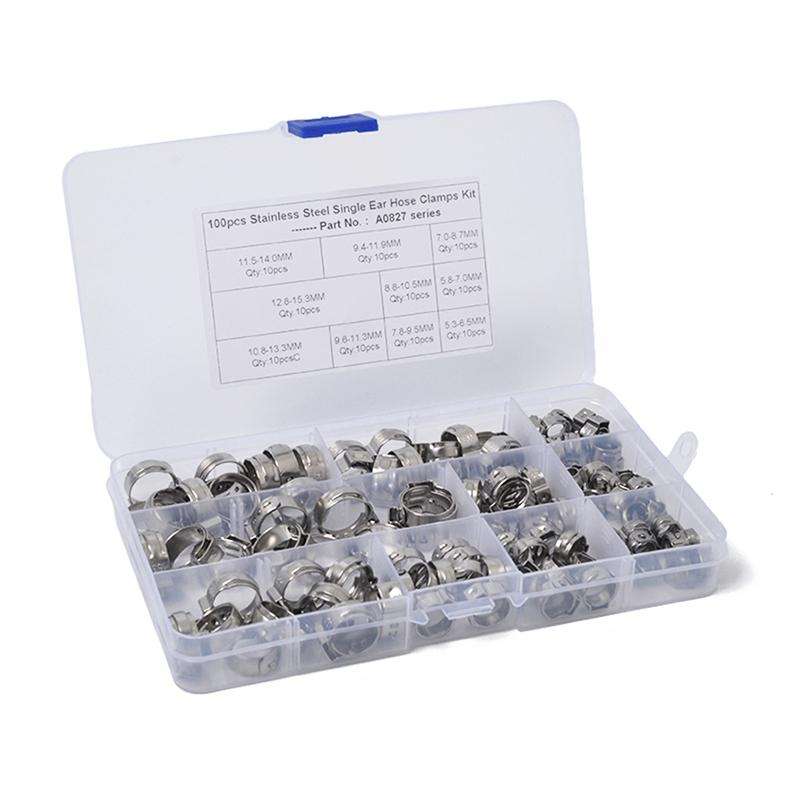 100 PCS Adjustable Single Ear Plus Stainless Steel Hydraulic Hose Clamps O-Clips Pipe Fuel Air, I...