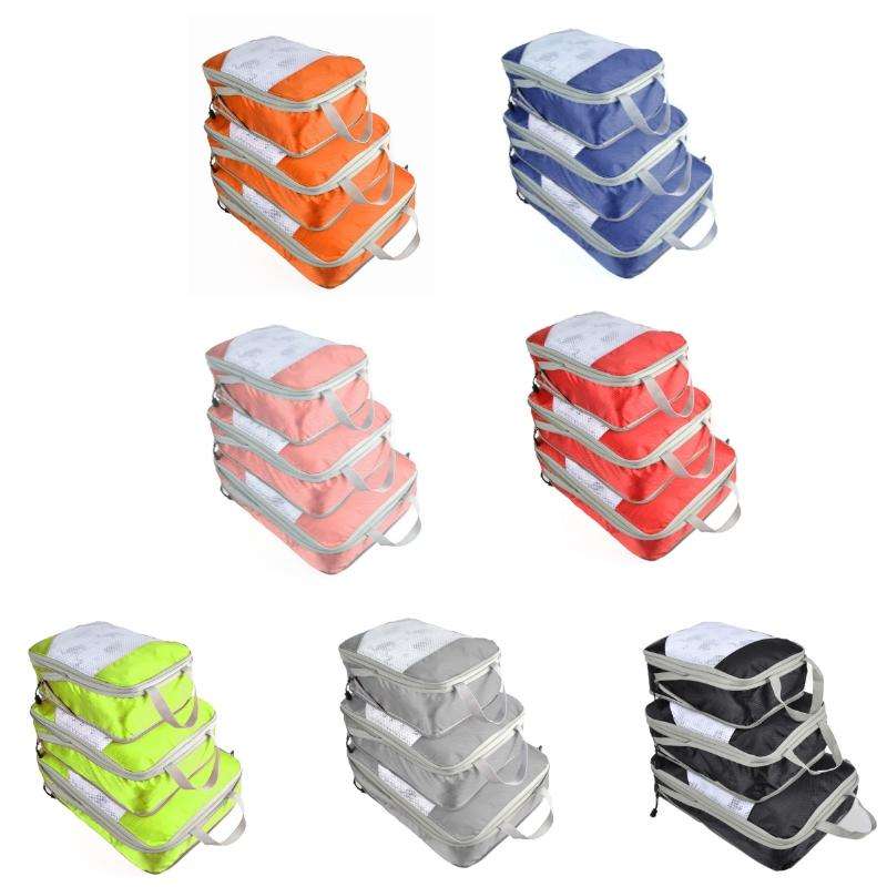3 PCS/Set Travel Waterproof Compression Clothes Storage Bag(Gray With Net)
