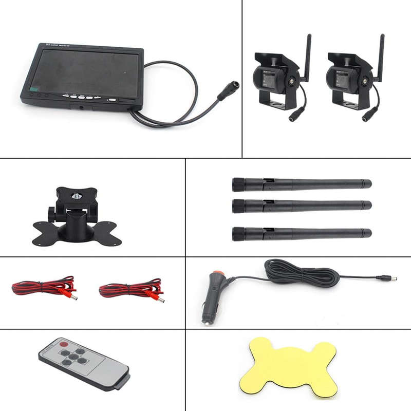 PZ-607-W1-2A Wireless Dual Cameras Rear View Camera Infrared Night Vision Rear View Parking Rever...