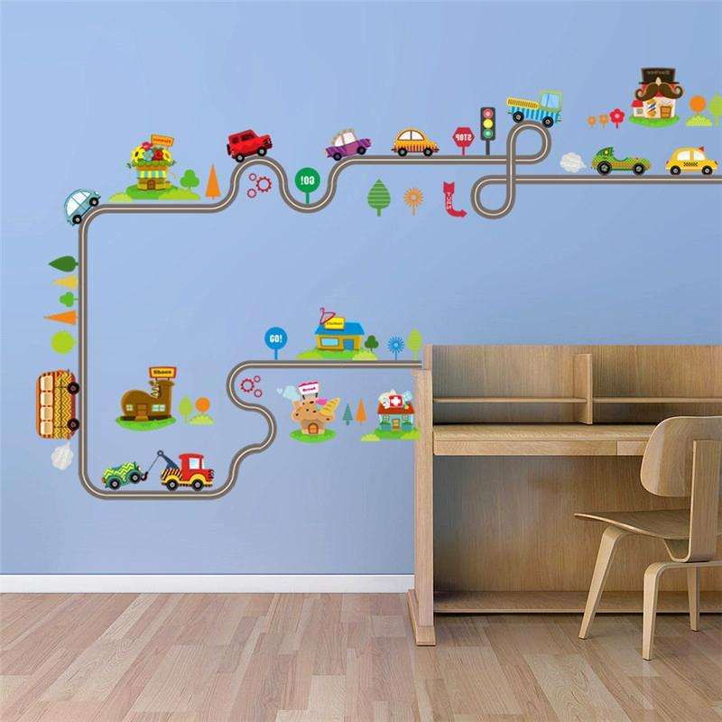 Cartoon Track Car Children Bedroom Wall Stickers Decorative Green Wall Stickers(ZY083)