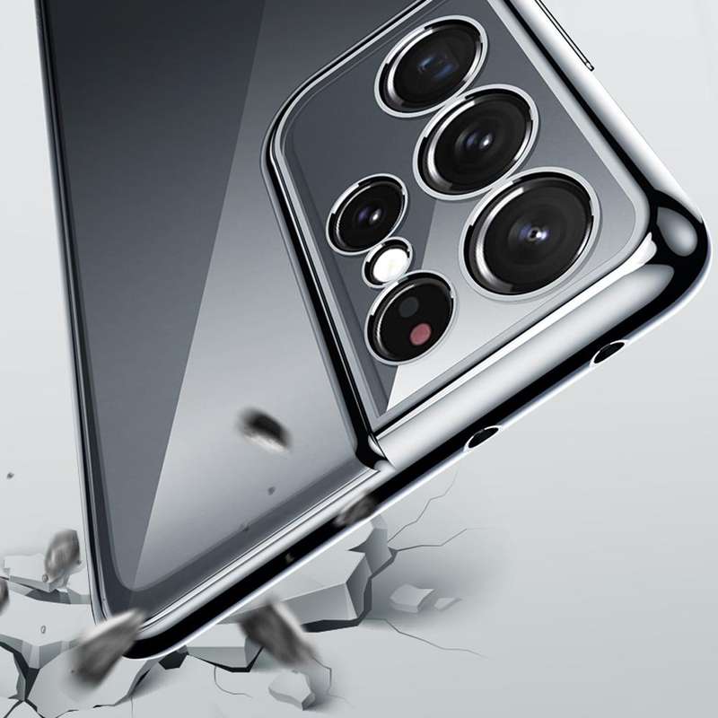 For Samsung Galaxy S21 Ultra 5G SULADA Shockproof Plating Silicone Transparent Protective Case(Si...