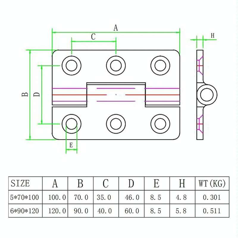6x90x120mm 304 Stainless Steel Chassis Hinge