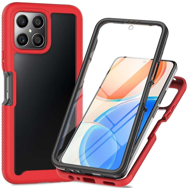 For Honor X8 4G Starry Sky Full Body Hybrid Shockproof Phone Case(Red)