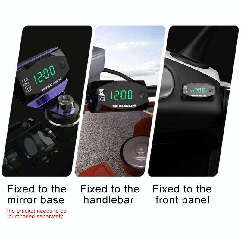 Motorcycle Multi-functional 2 in 1 Digital Display Voltmeter + Electronic Clock, 6-30V IP67 (Gree...