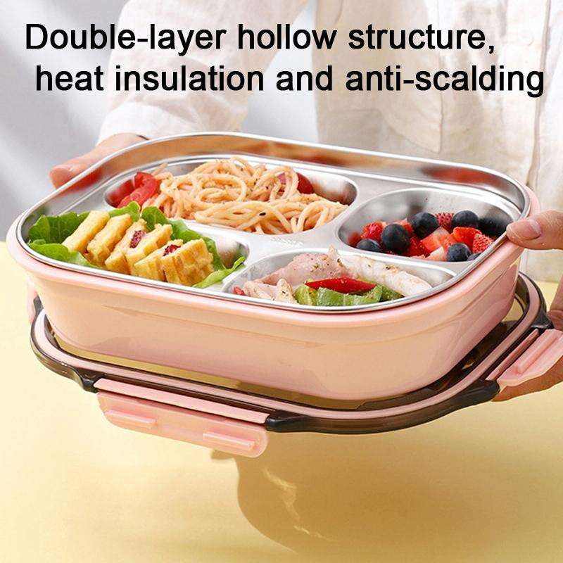 304 Stainless Steel Lunch Box Leakproof Insulated Student Dormitory Bento Box, Spec: 4 Grid Black