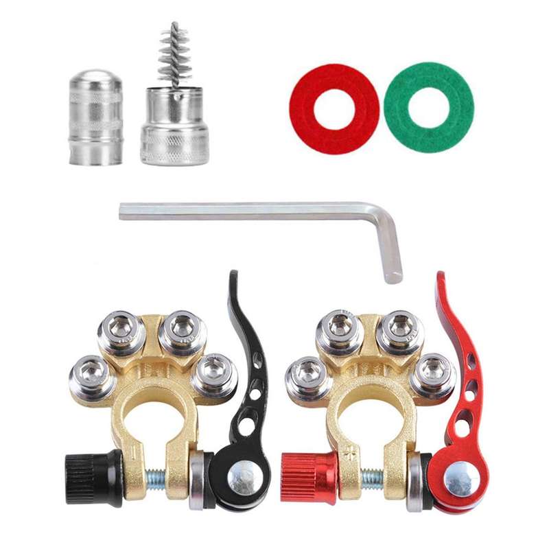 1 Pair Car Battery Terminals Quick Disconnect Cables Connectors, with L Wrench + Insulation Pad +...