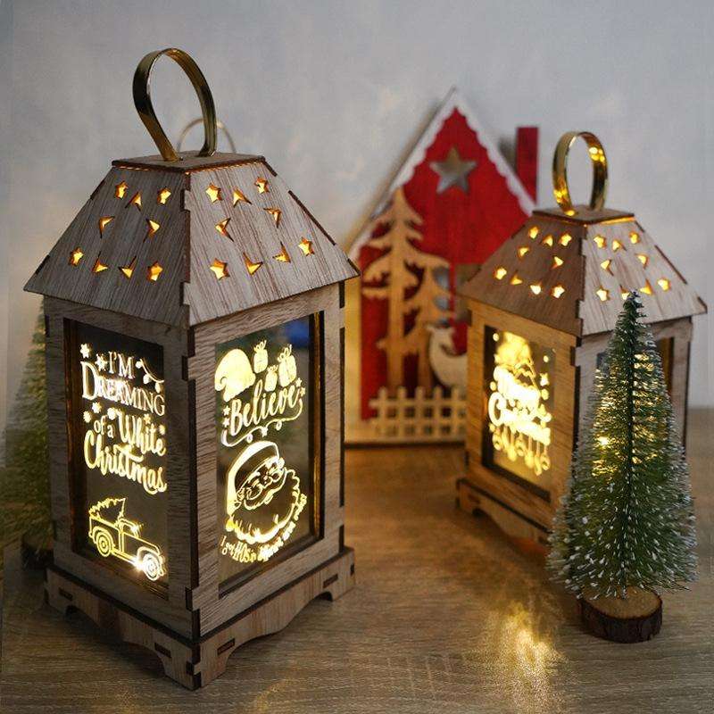 Wooden Christmas Decoration Wind Lantern LED Luminous Ornaments Portable Lantern Holiday Lights, ...