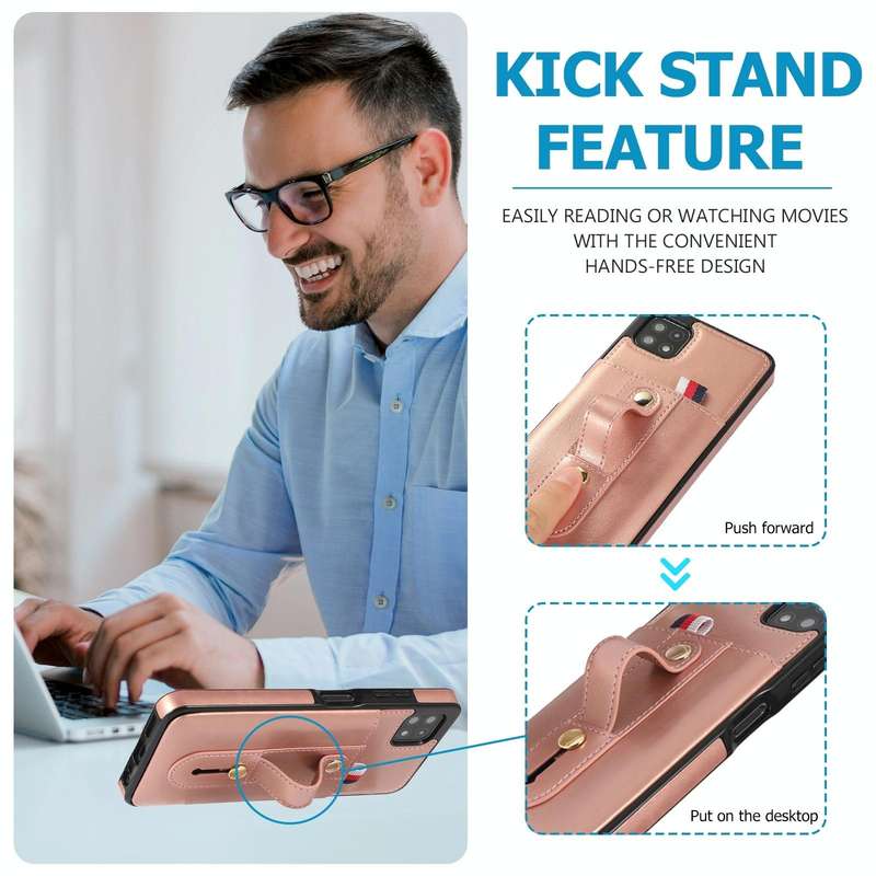 For Samsung Galaxy A22 5G Wristband Kickstand Wallet Leather Phone Case(Rose Gold)