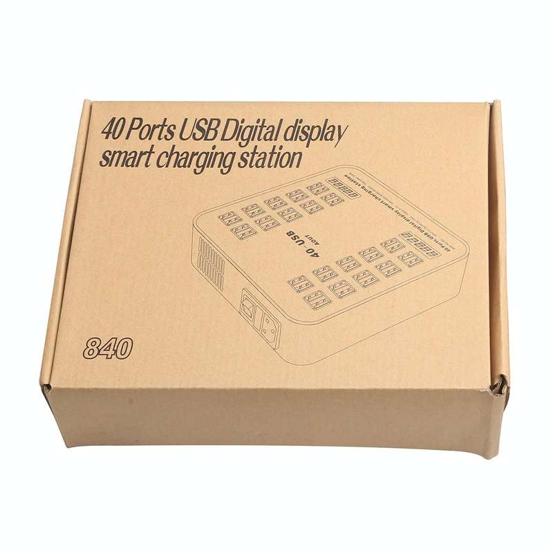 WLX-840 200W 40 Ports USB Digital Display Smart Charging Station AC100-240V, EU Plug (Black+Orange)