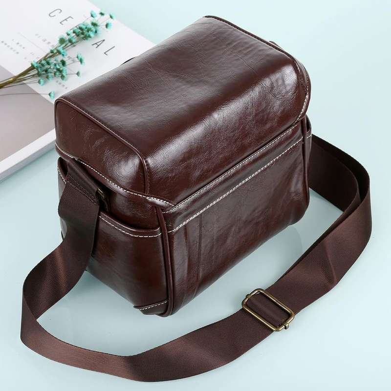 Portable Digital Camera Shoulder Bag Soft PU Leather Bag with Strap, Size: 21cm x 15cm x 20cm (Co...
