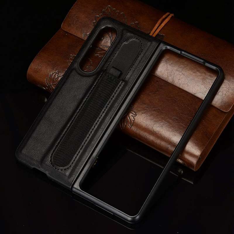 For Samsung Galaxy Z Fold3 5G Vintage Texture Phone Case with Pen Slot(Black)
