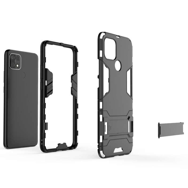 For OPPO A15 Shockproof PC + TPU Protective Case with Hidden Holder(Black)