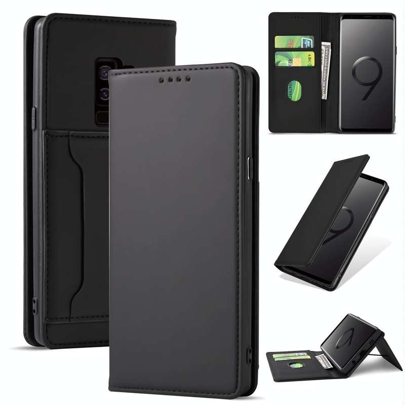 For Samsung Galaxy S9+ Strong Magnetism Liquid Feel Horizontal Flip Leather Case with Holder & Ca...
