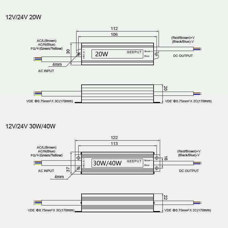 GEEPUT 220V To 24V LED Waterproof Power Supply Switch Transformer, Model: 1.25A 30W