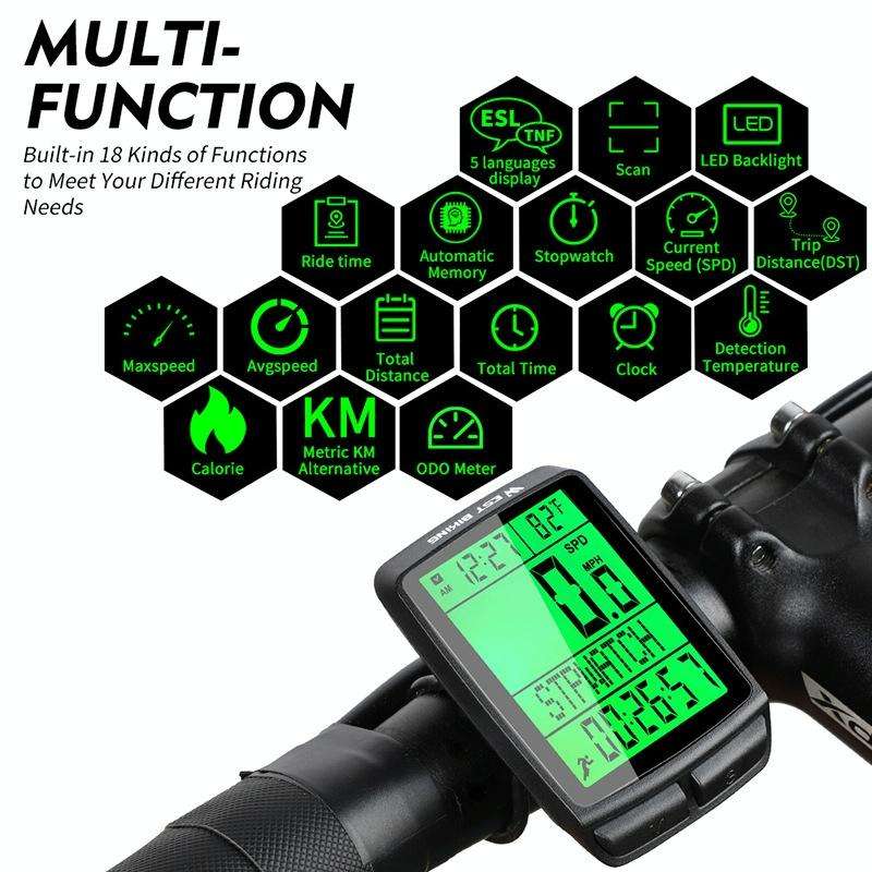 WEST BIKING 5 Languages Bicycle Waterproof Backlight Multifunction Wireless Odometer Speedometer(...