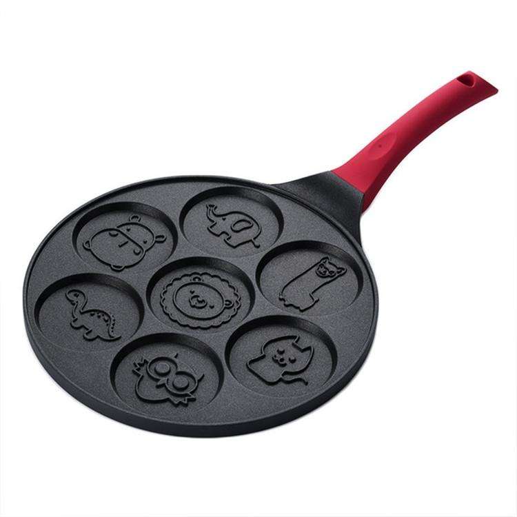 Seven-hole Breakfast Pan Multifunctional Flat Bottom Frying Pan Non-stick Egg Dumpling Pan(Black ...