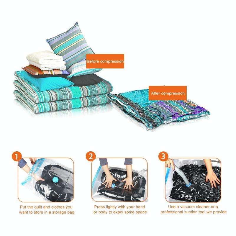 3 PCS Hot Vacuum Bag Storage Organizer Transparent Border Foldable Extra Large Seal Compressed Tr...