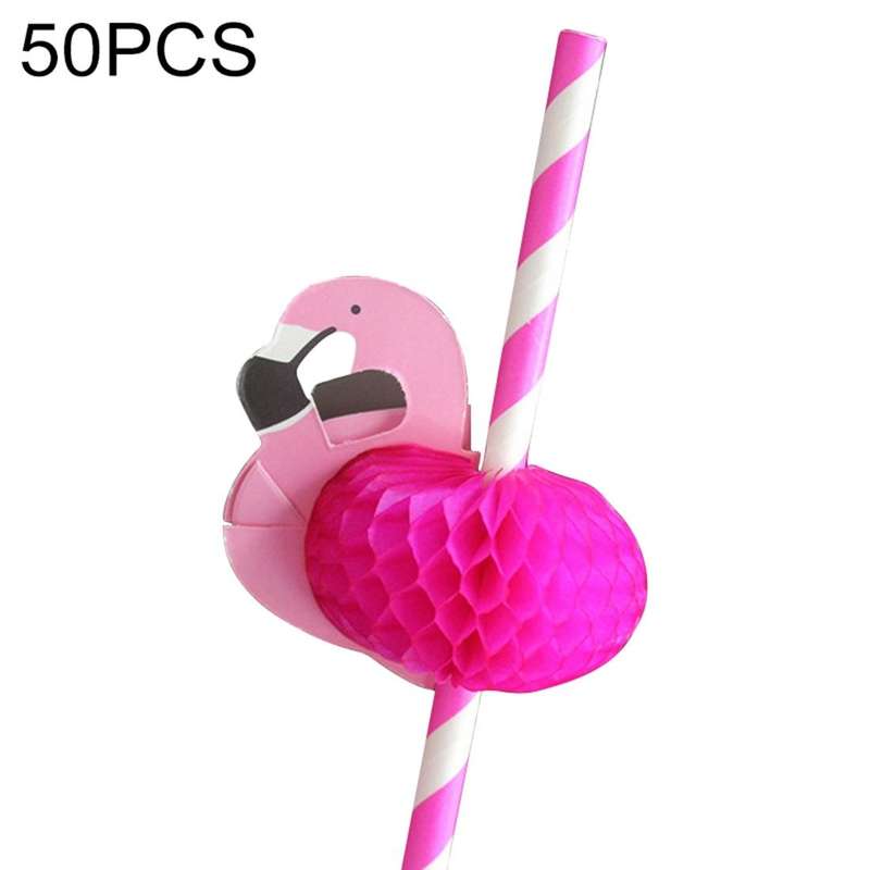 50 PCS 3D Flamingo Jungle Paper Straws Party Decorations Cocktail Straw(Rose Red)
