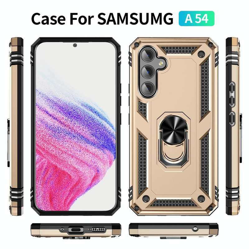 For Samsung Galaxy A54 Shockproof TPU + PC Phone Case with Holder(Gold)