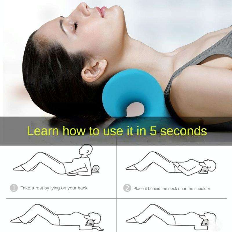 Neck Shoulder Stretcher Relaxer Cervical Chiropractic Traction Device Pillow (Dark Blue)