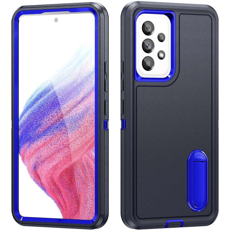 For Samsung Galaxy A53 3 in 1 Rugged Holder Phone Case(Dark Blue+Sapphire Blue)