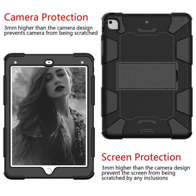 Shockproof Two-color Silicone Protection Shell for iPad 9.7(2018) & 9.7(2017) & Air 2, with Holde...