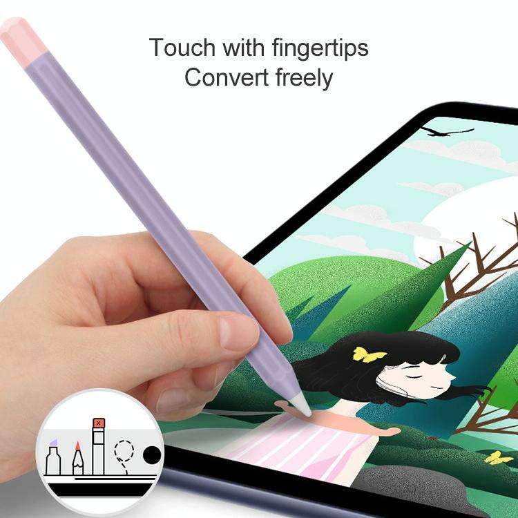 For Apple Pencil 2 Stylus Touch Pen Split Contrast Color Silicone Protective Case(Classic Red and...