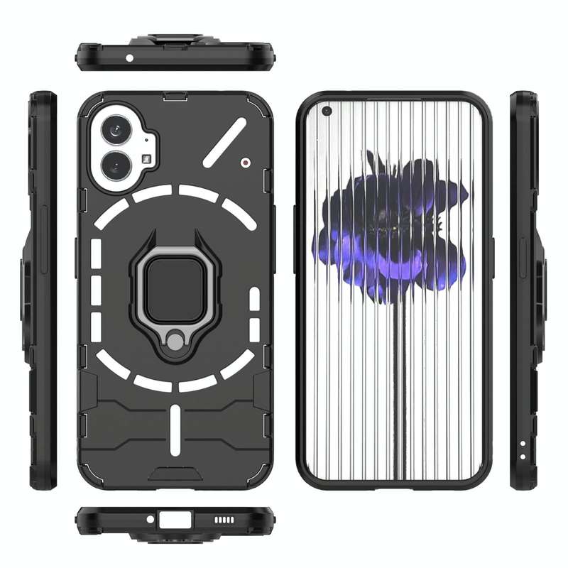 For Nothing Phone 1 PC + TPU Shockproof Protective Phone Case with Magnetic Ring Holder(Black)
