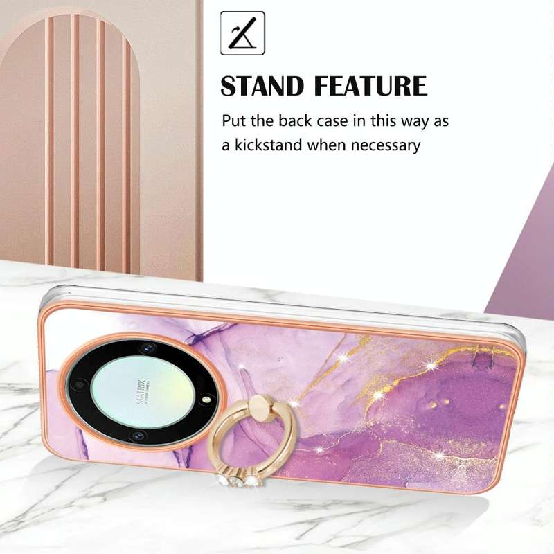 For Honor X9a / Magic5 Lite Electroplating Marble IMD TPU Phone Case with Ring Holder(Purple 001)