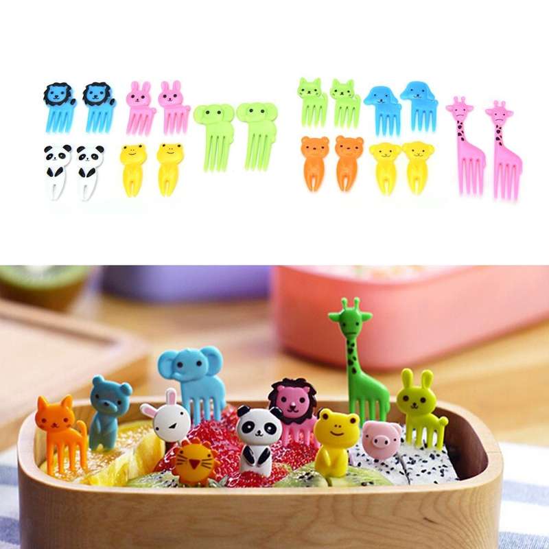 5 Sets 10 in 1 Creative Cartoon Animal Plastic Children Fruit Fork Bento Decoration Toothpick(G220)
