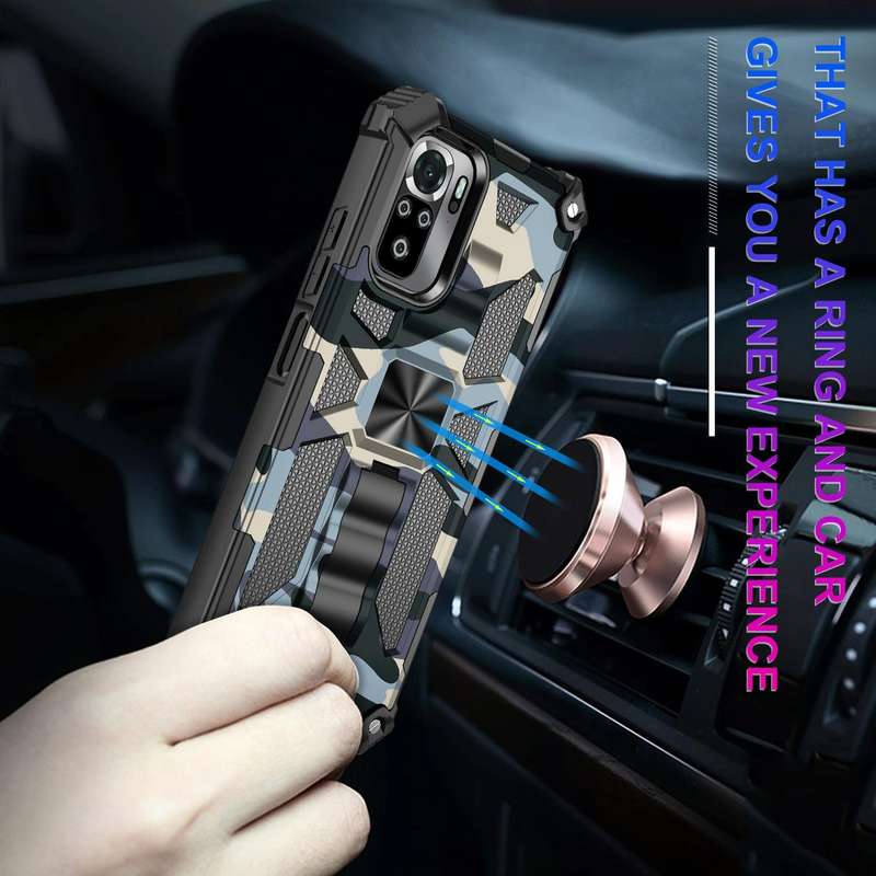 For Xiaomi Redmi Note 10 Pro Camouflage Armor Shockproof TPU + PC Magnetic Protective Case with H...