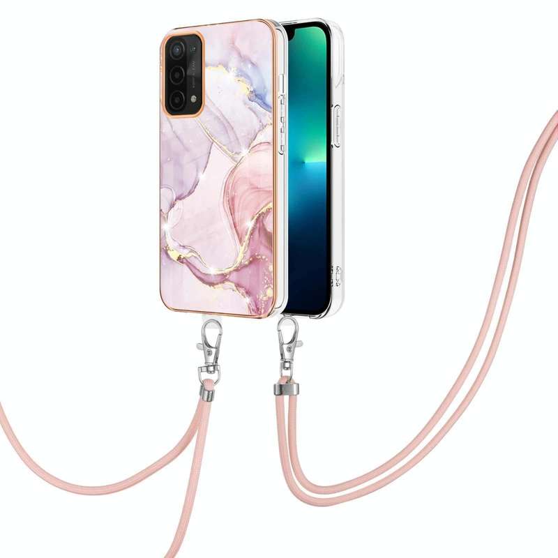 For OPPO A74 5G / A93 5G / A54 5G / A93s 5G Electroplating Marble IMD TPU Phone Case with Lanyard...