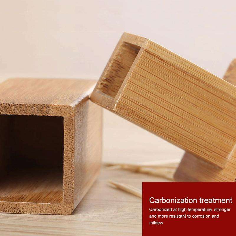 2 PCS Natural Bamboo Toothpick Box Square Restaurant Hotel Toothpick Can with Lid