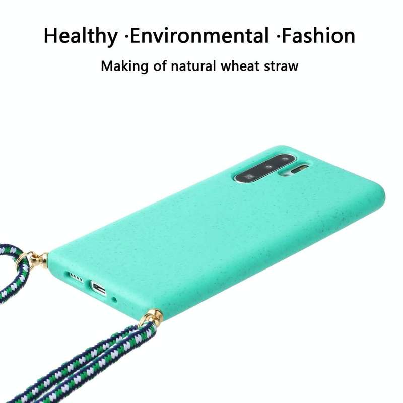 For Huawei P30 Pro Wheat Straw Material + TPU Protective Case with Lanyard(Green)