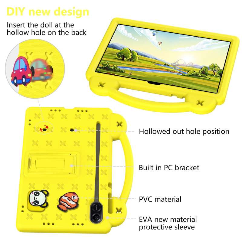 For Honor Pad X9 Handle Kickstand Children EVA Shockproof Tablet Case(Yellow)
