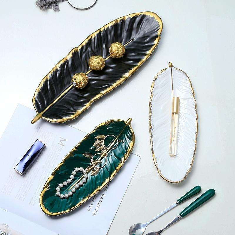 Phnom Penh Ceramic Dessert Plate Feather Plate Banana Leaf Fruit Dried Fruit Storage Tray, Size: ...