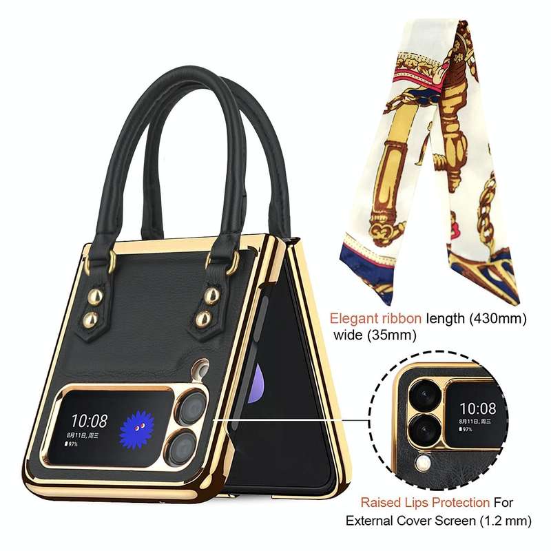 For Samsung Galaxy Z Flip3 5G GKK Handbag Design Leather + PC Phone Case(Black)