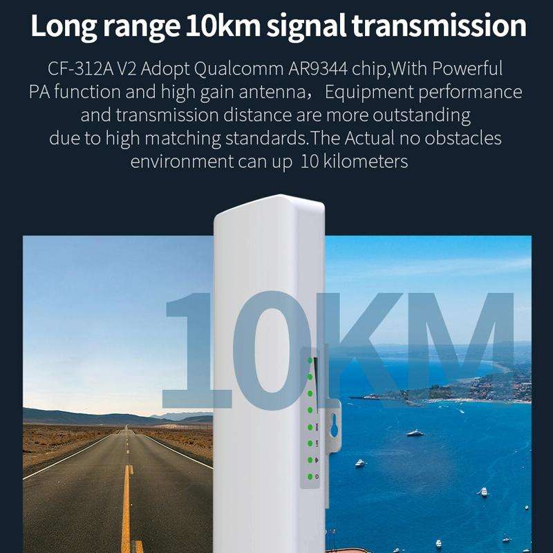 COMFAST CF-E312A Qualcomm AR9344 5.8GHz 300Mbps/s Outdoor ABS Wireless Network Bridge with POE Ad...