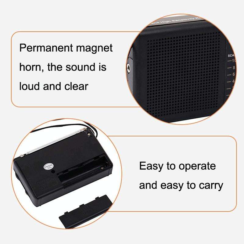 BAIJIALI BJL228 Retro Portable Two Band FM AM Radio Built-in Speaker(Black)